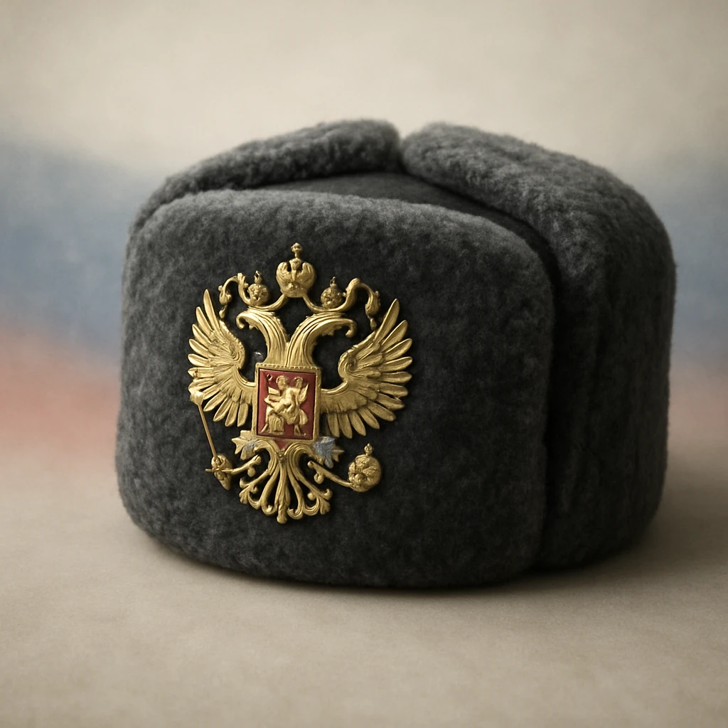 Russian hat ushank with the coat of arms of Russia, with background emoji