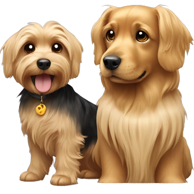 Little yorkie dog with a big golden retriever friend emoji