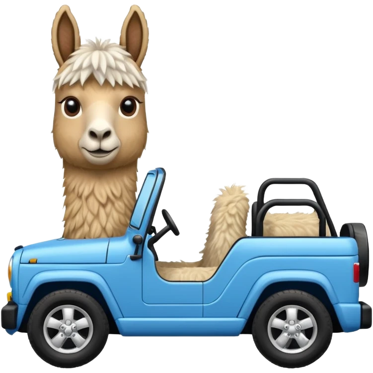 Llama driving a blue jeep emoji