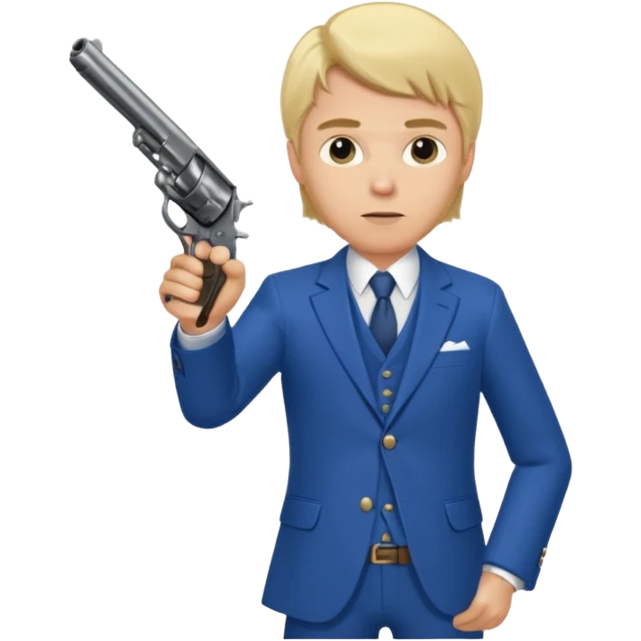A blond man in a blue suit with a Colt pointing forward. emoji