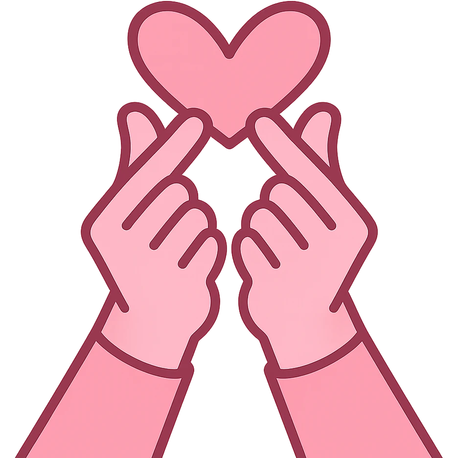 pink kpop heart hand gesture, trendy emoji