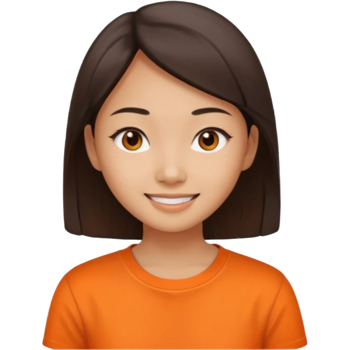 Asian narrow eyed girl with orange shirt emoji