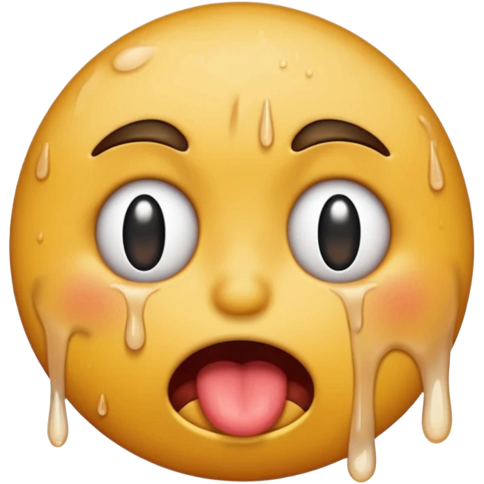 Generate a distressed and sweaty round emoji with white tears dripping off of its tongue emoji