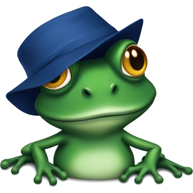 Frog head wearing dark blue bucket hat emoji
