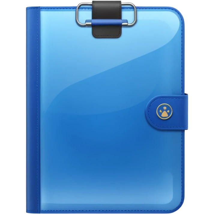 A translucent blue plastic folder with rounded corners, elastic string and button closure, soft matte finish, and a passport/travel symbol.  emoji
