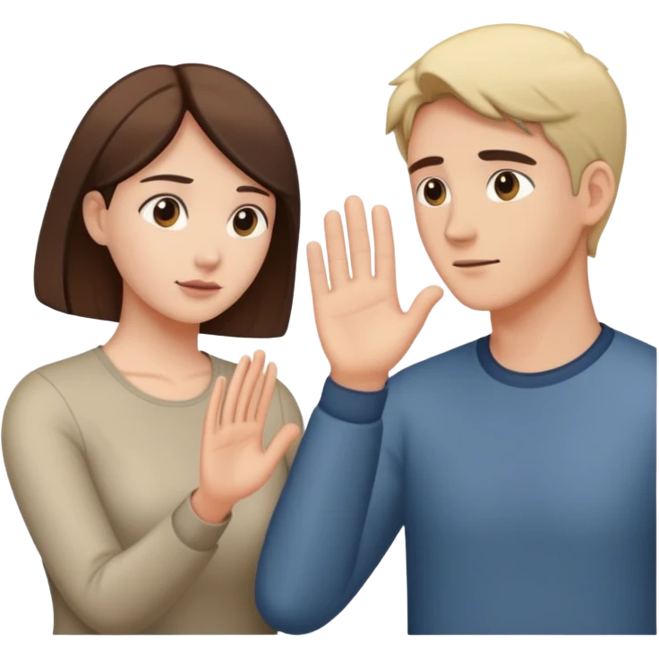 couple with man showing avoidant attachment style (turning away slightly) and woman showing approachable attachment style (reaching out) emoji