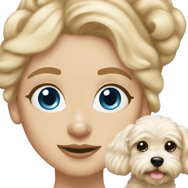 Two blonde girl with blue eyes and one maltipoo dog emoji