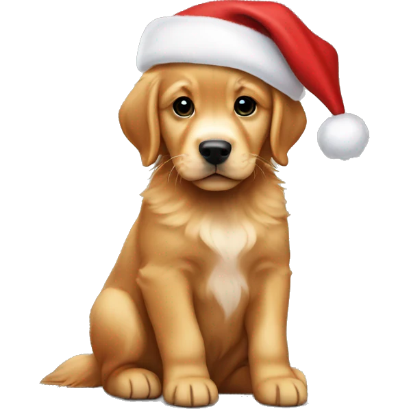 red golden retriever puppy with Santa hat  emoji