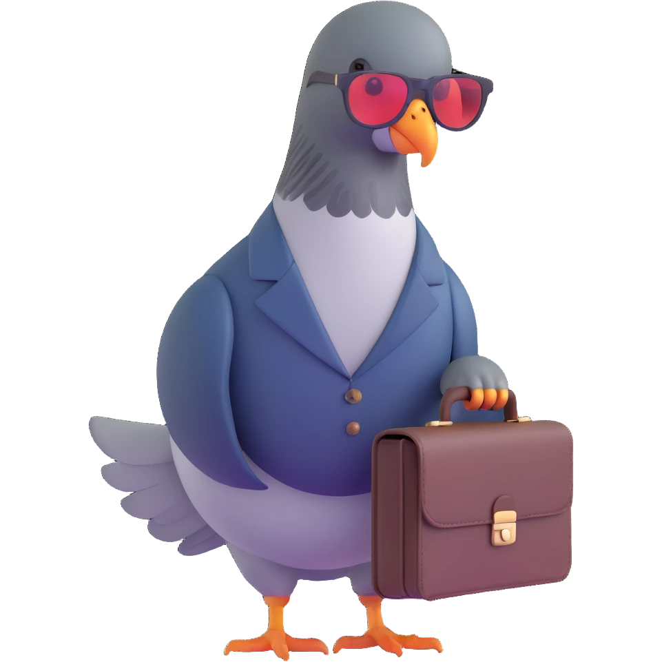 spy pigeon with sunglasses and a tiny briefcase emoji