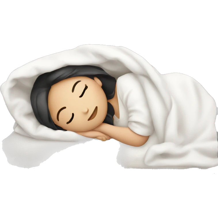 asian girl sleeping cute with white blanket and white pillow emoji