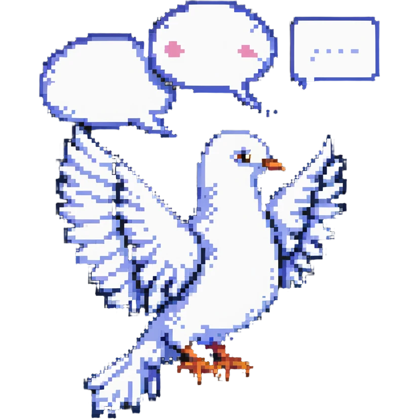 8-bit pixel art dove with a chat bubble, game-like setting emoji
