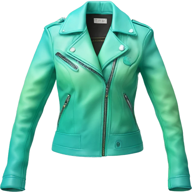 Hyper Realistic open tiffany blue ,pistachio green,sky blue and mint green ombre feminine fashion leather jacket. emoji