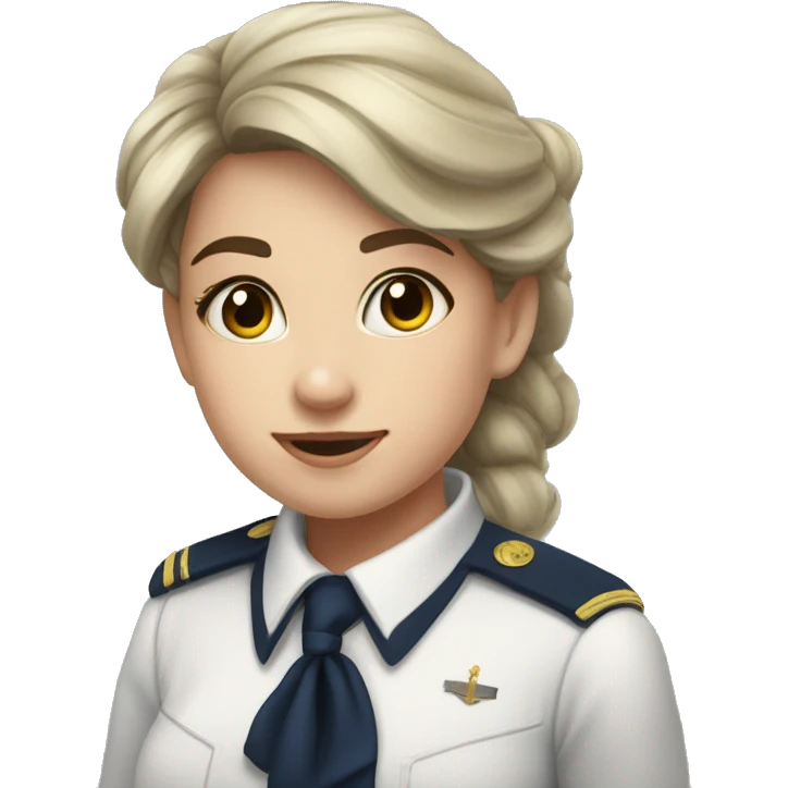 A girl in a navy uniform from the Odessa Naval Academy with dark foul hair and white skin emoji