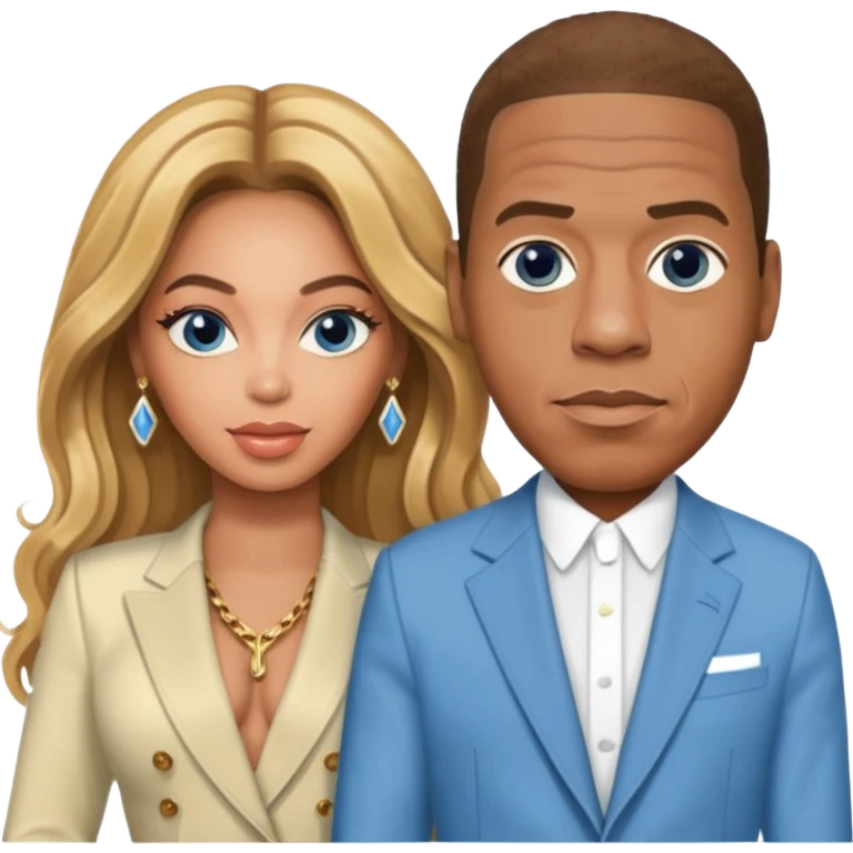 Beyonce and jay z but in light skinned and blue eyes. Whole outfit emoji
