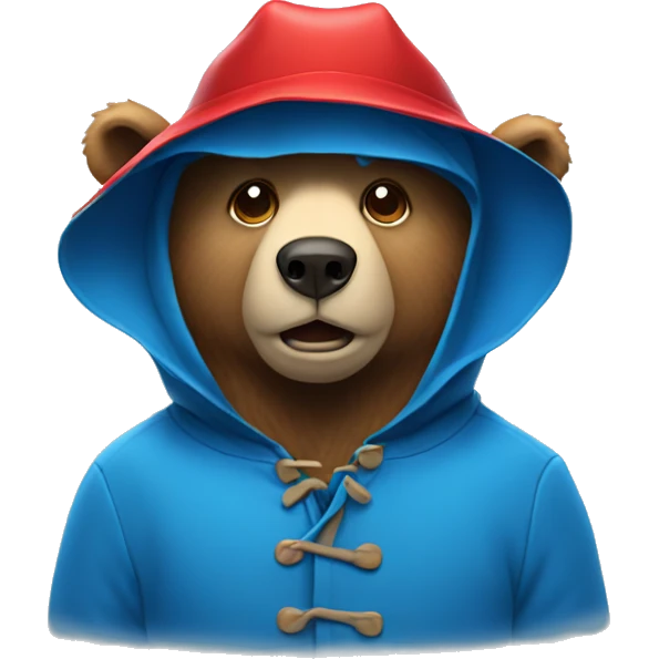bear wearing red hat and blue rain coat emoji