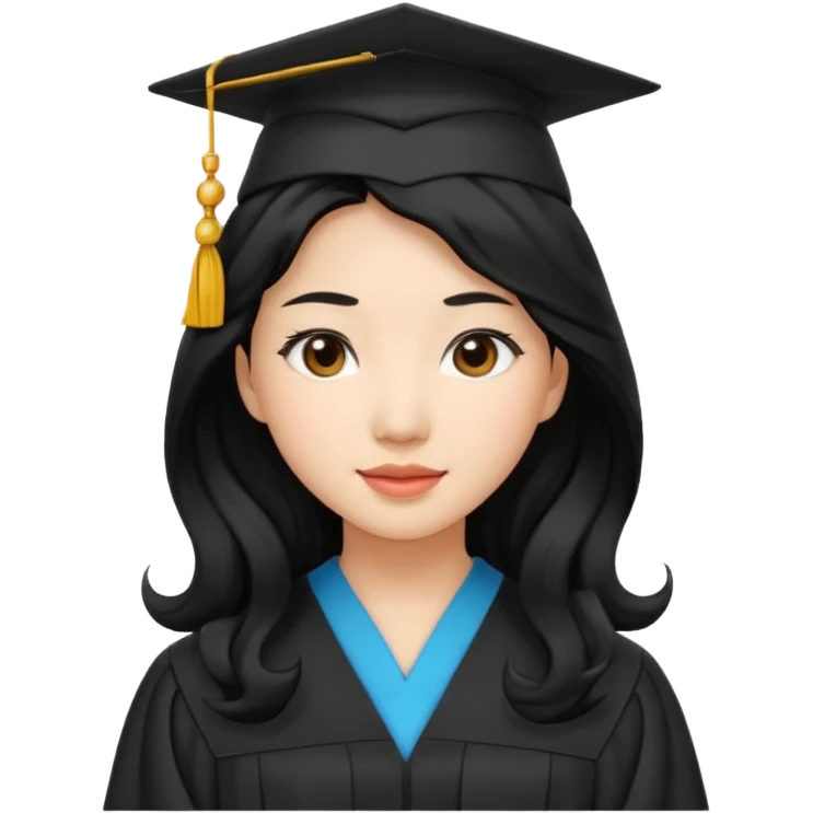 Graduate asian black hair with wavy hair long  emoji