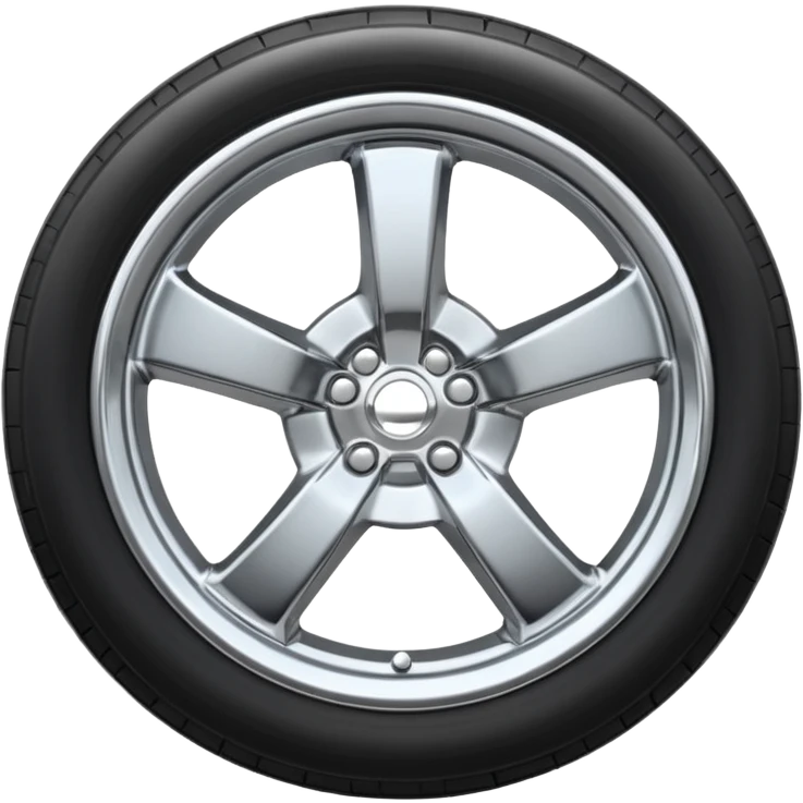 A chrome car wheel emoji, polished silver metal rim, smooth circular shape, minimal futuristic design, soft reflections, iOS emoji style, centered on white background, ultra clean look emoji