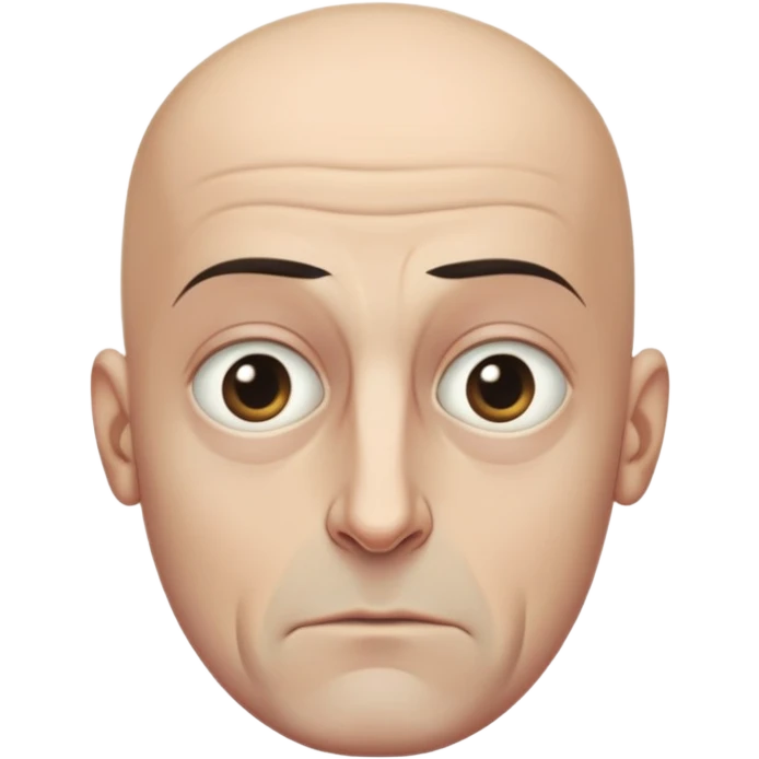 Steven Miller, bald, very grim expression, very narrow rectangular head, pronounced sagging eyelids lower on the outer sides, bottom lip sticking out emoji