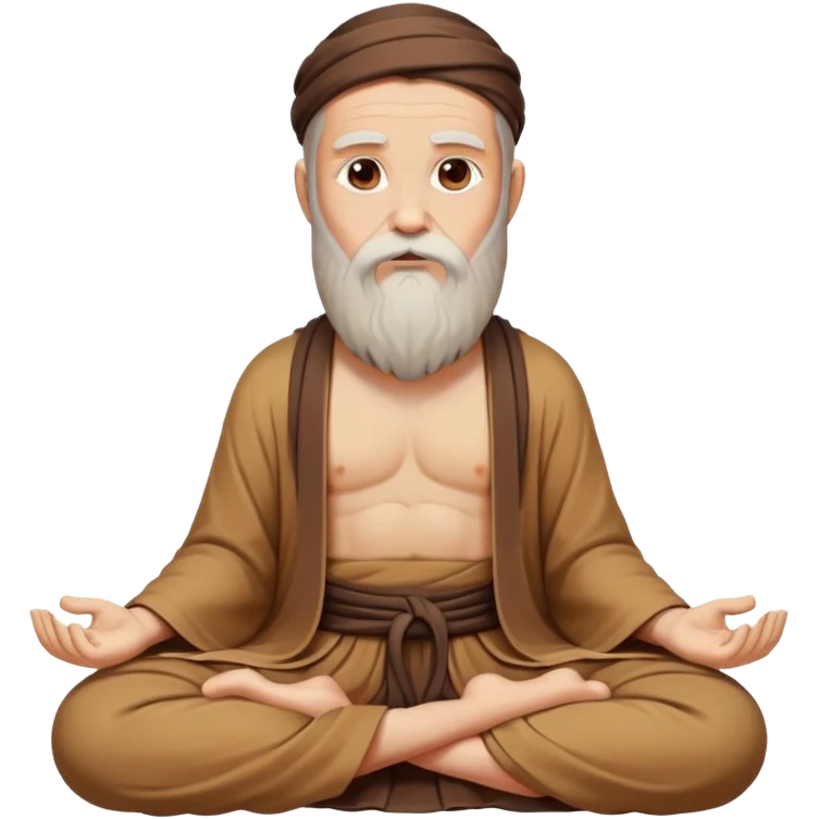 philosopher with long beard and wise expression, sitting cross-legged in meditation pose, ancient scholarly appearance, beige and brown tones only emoji