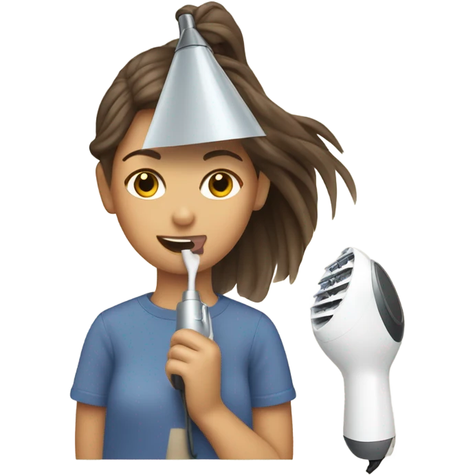 Girl using hair dryer to dry sails emoji