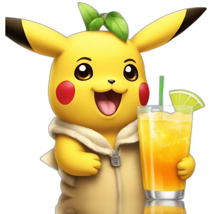 Pikachu holding cocktail emoji