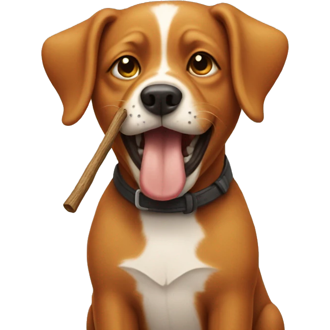 Ginger dog with stick in mouth emoji