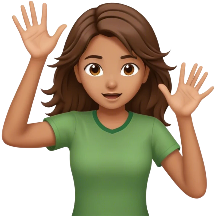 indian girl with green shirt and brown hair flipping hair with one hand emoji