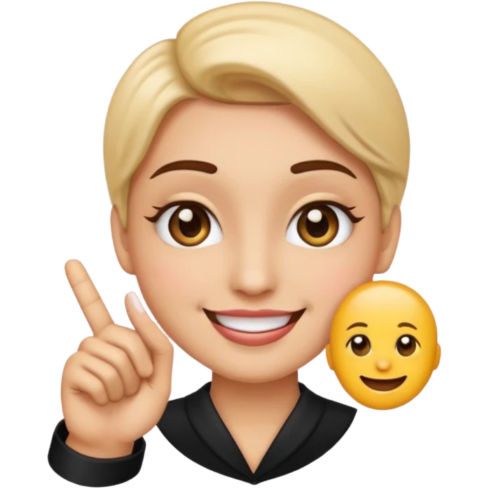 Emoji with makeup on and pointer finger and thumb touching emoji