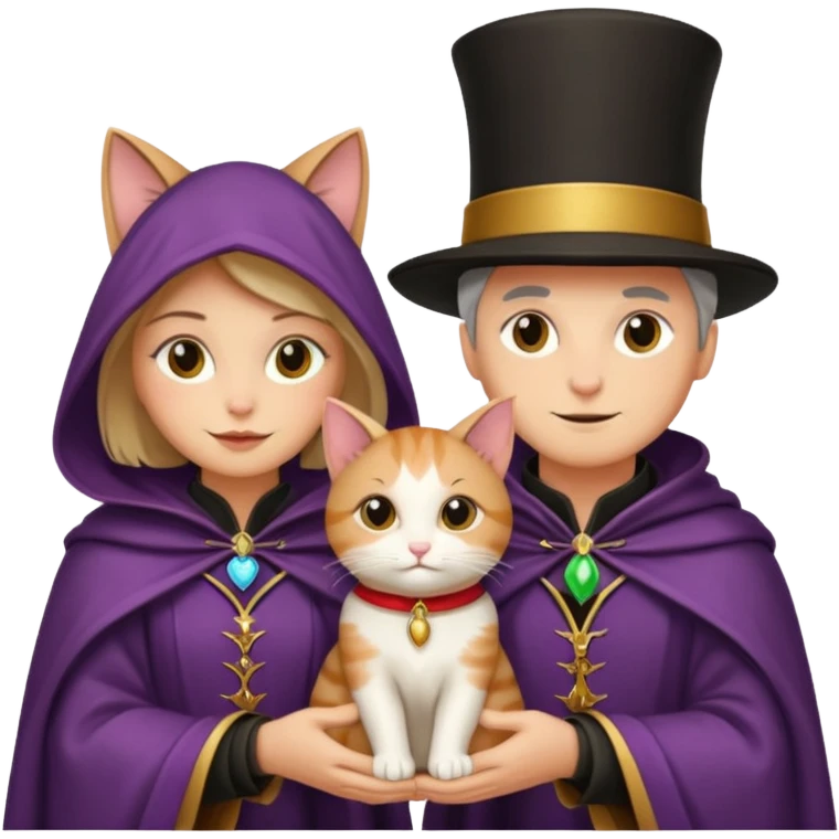 magician couple and their pet cat emoji