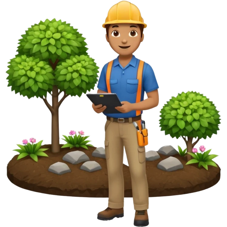 Landscaping company employee talking to his client, full body emoji