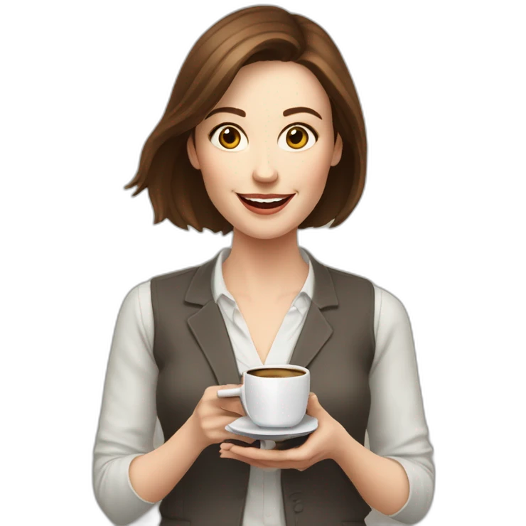 woman with brown hair and pale skin juggling with coffee cups and mini laptops portrait emoji