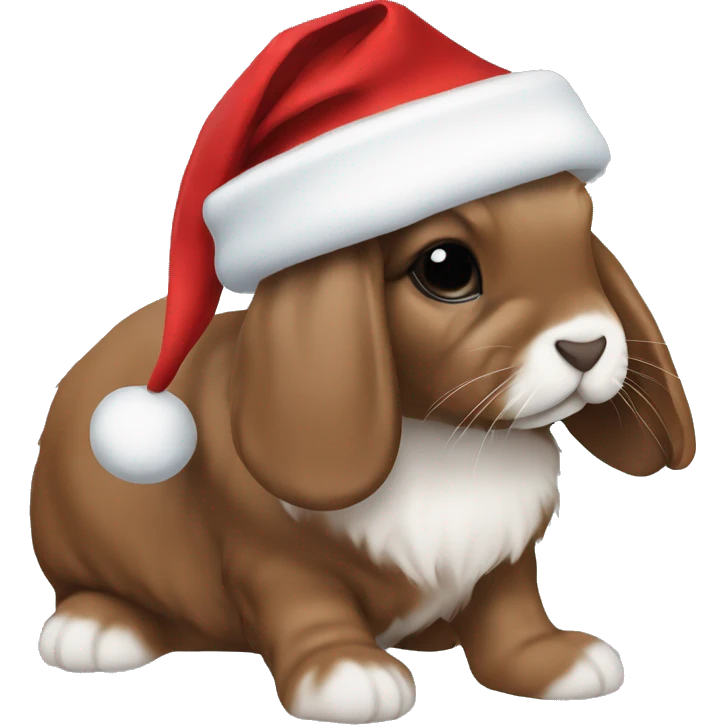Brown mini lop in a Christmas hat emoji