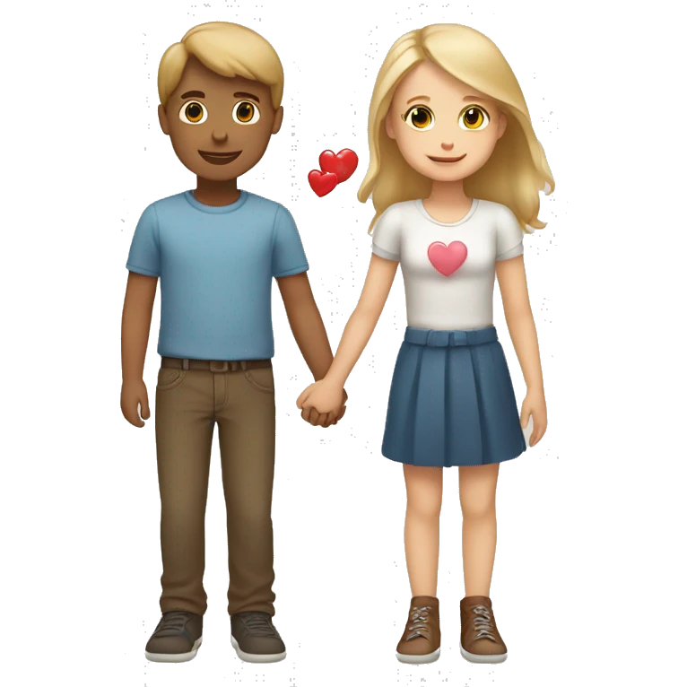 A blonde girl and brown hair boy holding hands with a heart around them  emoji