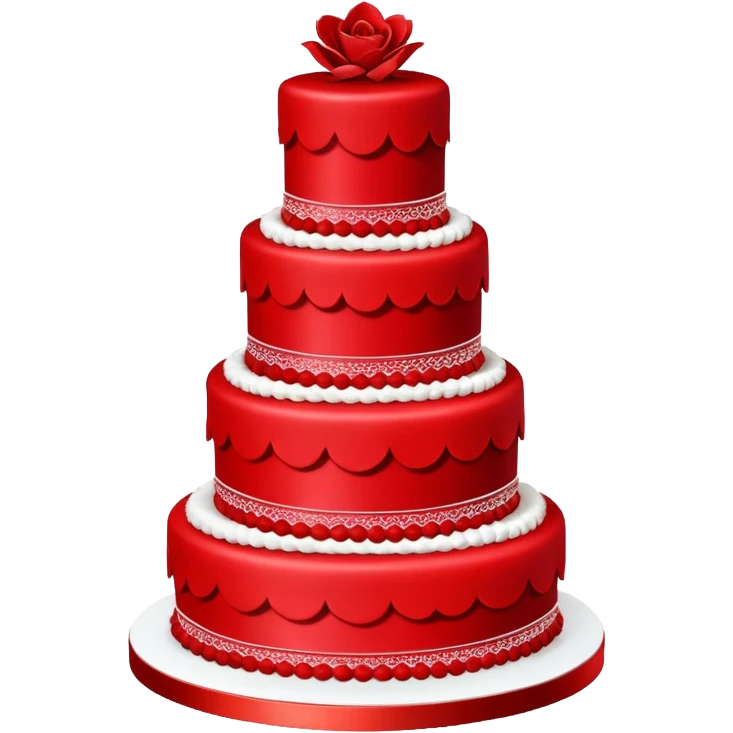 Fully red wedding cake with multiple tiers, all red icing and decorations emoji