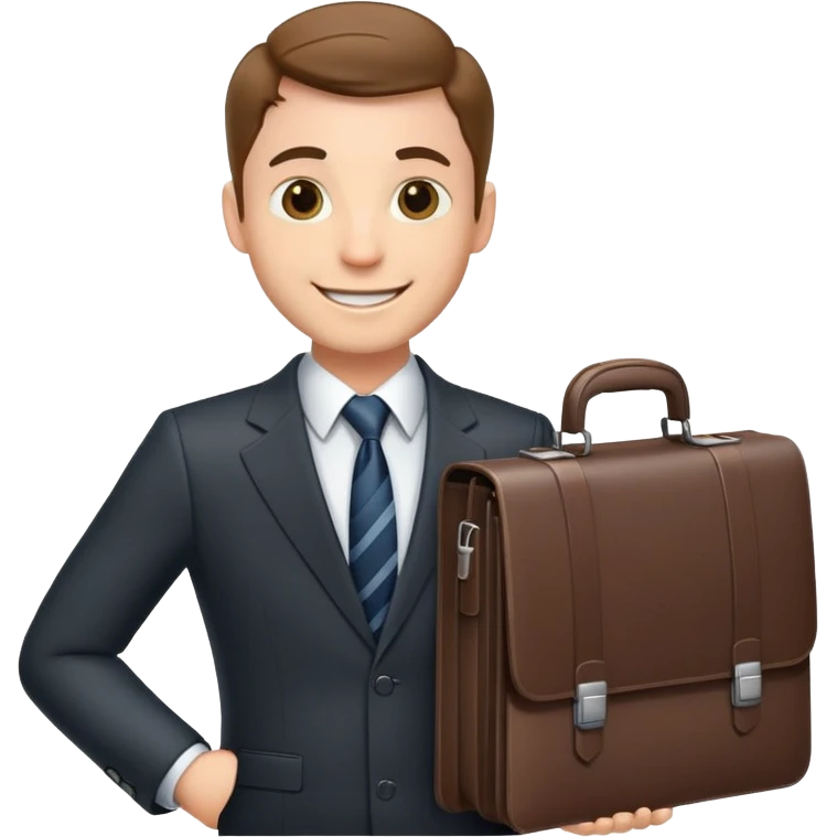 classic salesman with a suit and tie, smiling, holding a briefcase emoji