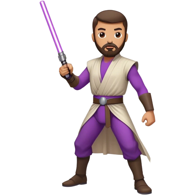 white man with dark brown beard and goatee  standing in a fighting pose holding a purple lightsaber  emoji