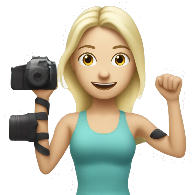 white women blond  Pilates  with camera in hand emoji