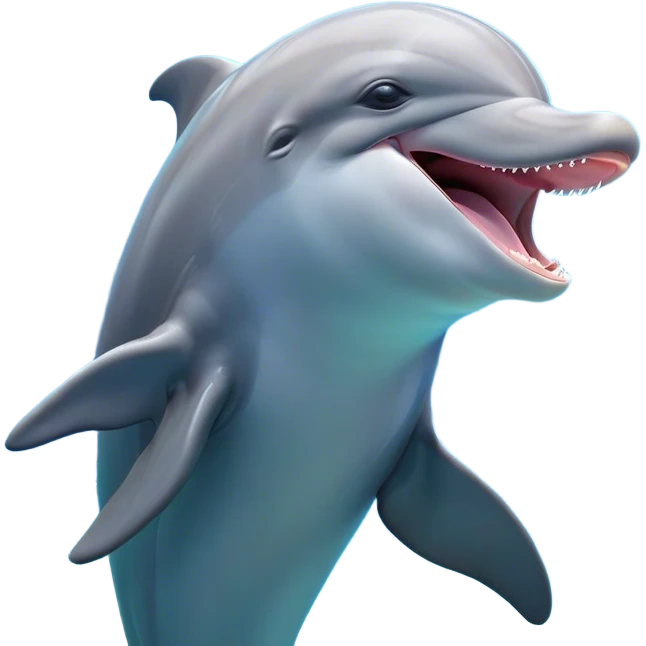 Cinematic Cute Yawning Bottlenose Dolphin Portrait Emoji, Head tilted slightly with a dramatic, wide-open yawn, showcasing a sleek, shiny glossy body with softly curved fins and drowsy, half-closed eyes, Simplified yet irresistibly adorable features, highly detailed, glowing with a soft, cozy aquatic glow, high shine, relaxed yet expressive, stylized with a hint of whimsical marine ease, soft glowing outline, capturing the essence of a drowsy yet affectionate dolphin that appears ready to stretch out and yawn its way out of the screen! emoji