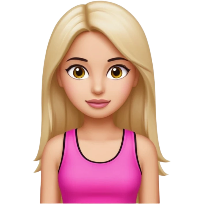a pretty bratz emoji that looks like bollywood actress katrina kaif with straight  hair wearing a neon pink sleeveless top
She should look exactly like Katrina Kaif. emoji