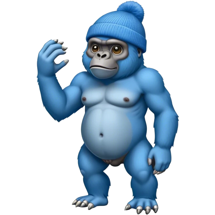A blue gorilla with no legs and with a blue beanie emoji