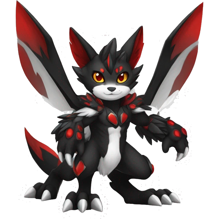 Anthro-Edgy-Cool-Dark-Black-White-Red-Contrast-Colors-Fantasy-Fur-Sona-Chibi-Shiny-Fakémon-Hybrid full body emoji