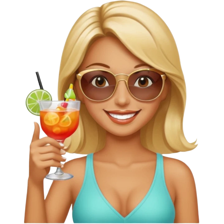 Professional sexy woman smiling holding cocktail posing in shades flashing peace sign emoji