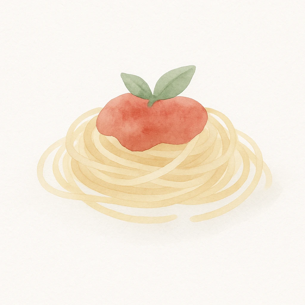 spaghetti pasta, watercolor style, soft colors, artistic, hand-painted look, food illustration emoji