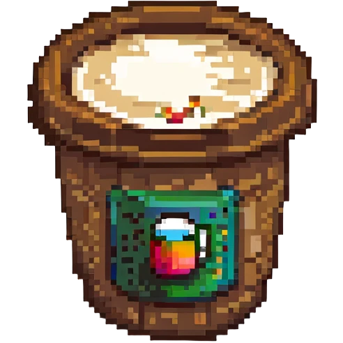 cappuccino cup with a label and a lid, pixel art style emoji