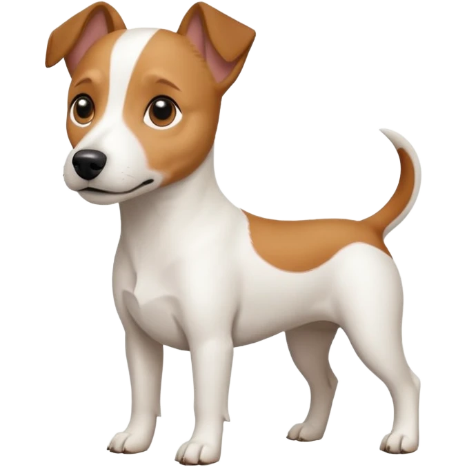 a full body white jack russel looking dog the size of a kelpie with light brown ears and a light brown patch on one eye and a large snout emoji