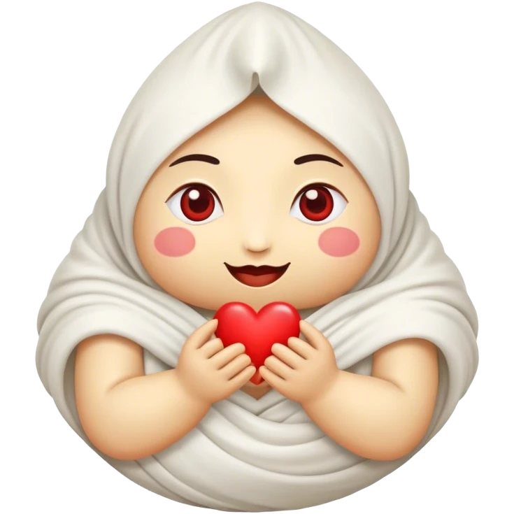 Khinkali with eyes, holding a heart in its hands — a cute and funny emoji created by AI. This unique symbol combines Georgian cuisine and emotions, perfect for expressing love for food and warm feelings emoji