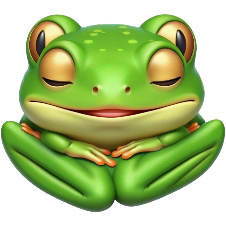 Meme-Worthy Cute Sleeping Green Tree Frog Portrait Emoji, Head resting peacefully with a contented smile, showcasing a compact, vividly green body with softly closed, serene eyes, Simplified yet adorably endearing features, highly detailed, glowing with a soft, drowsy jungle light, high shine, relaxed and utterly lovable, stylized with an air of playful laziness, soft glowing outline, capturing the essence of a sleeping green tree frog that feels destined to become the next viral icon of adorable rest! emoji