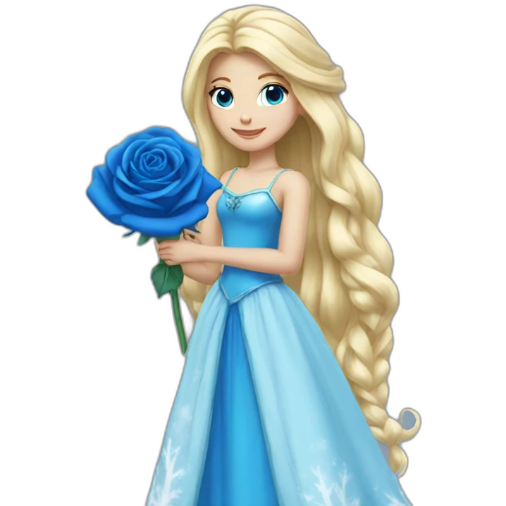 snow princess long blonde hair holding a blue rose emoji