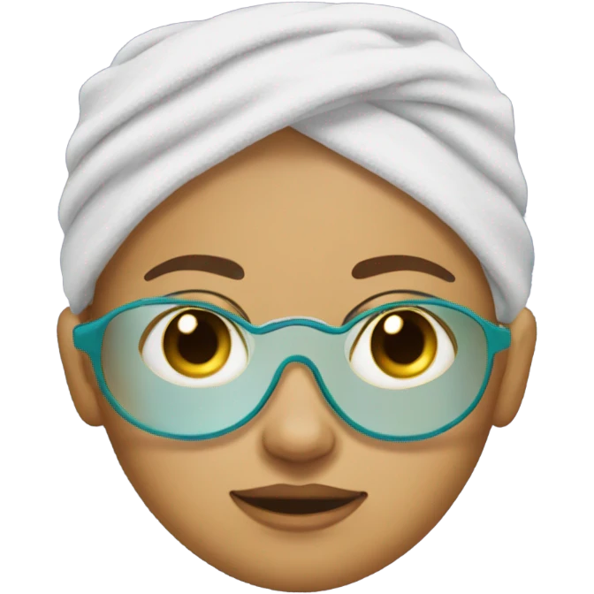 Girl wearing towel and eye patches in face emoji