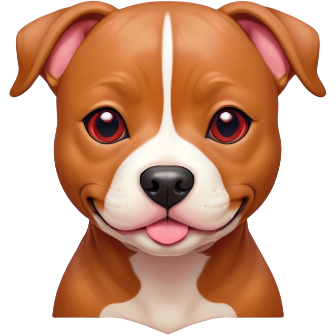 Cinematic Cute Red/Fawn Staffordshire Bull Terrier Portrait Emoji, Head tilted playfully and inquisitively, featuring a glossy red/fawn Fur with a vibrant sheen and delicate white accents, round, sparkling dark eyes filled with curiosity, Simplified yet irresistibly adorable features, highly detailed, glowing with a warm, friendly glow, high shine, affectionate and spirited, stylized with a touch of whimsy, bright and endearing, soft glowing outline, capturing the essence of a mischievous yet loving pup, so playful it feels like it could bound out of the screen and into your arms! emoji